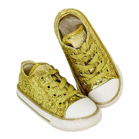 Converse Glitter Girls All Star Gold Sneakers - Toddler Size 7 - Picture 1 of 8